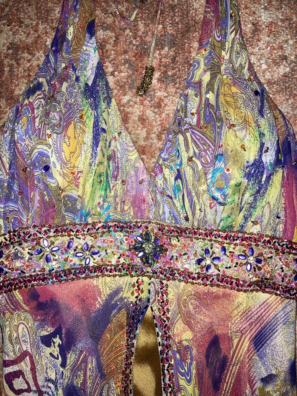 Multicolored Beaded Silk Gown - Picture 5 of 9